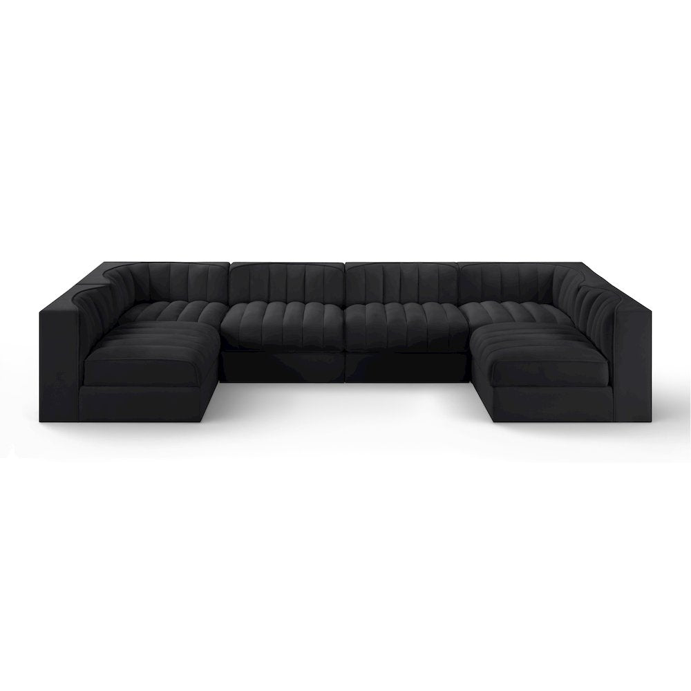 Rummi Black Velvet Performance Fabric Upholstered 6pc. Modular Sectional