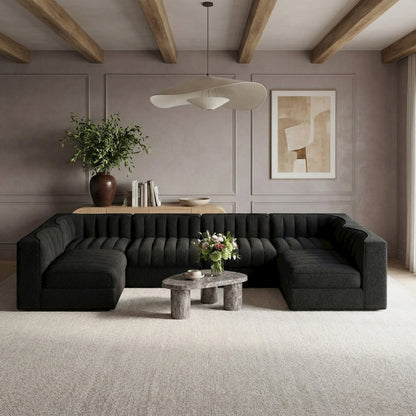 Rummi Black Velvet Performance Fabric Upholstered 6pc. Modular Sectional