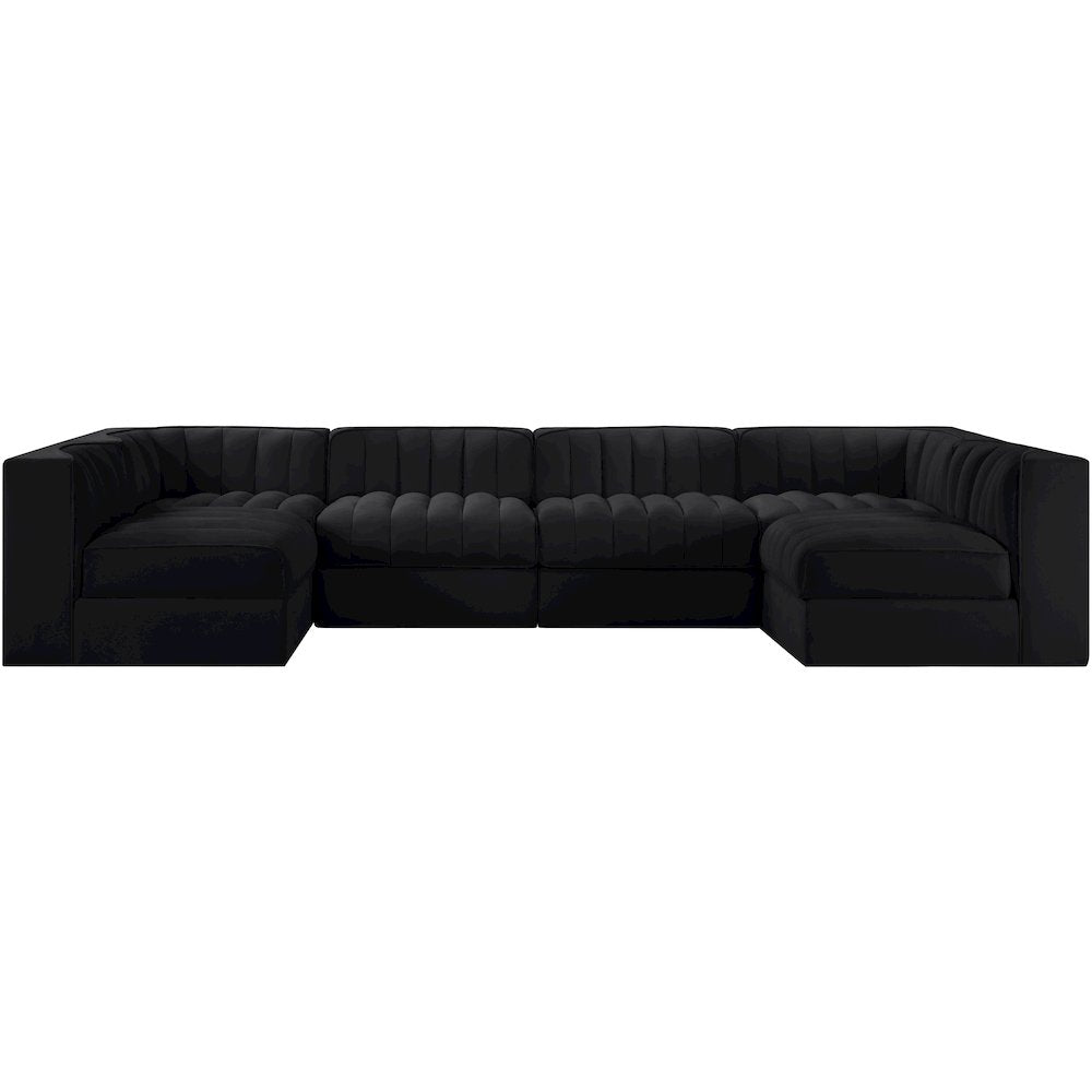 Rummi Black Velvet Performance Fabric Upholstered 6pc. Modular Sectional