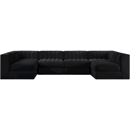 Rummi Black Velvet Performance Fabric Upholstered 6pc. Modular Sectional
