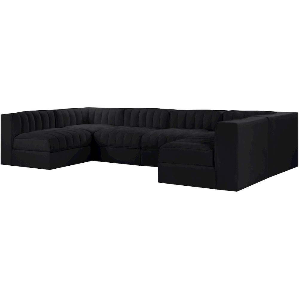 Rummi Black Velvet Performance Fabric Upholstered 6pc. Modular Sectional