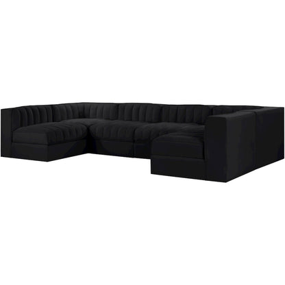 Rummi Black Velvet Performance Fabric Upholstered 6pc. Modular Sectional