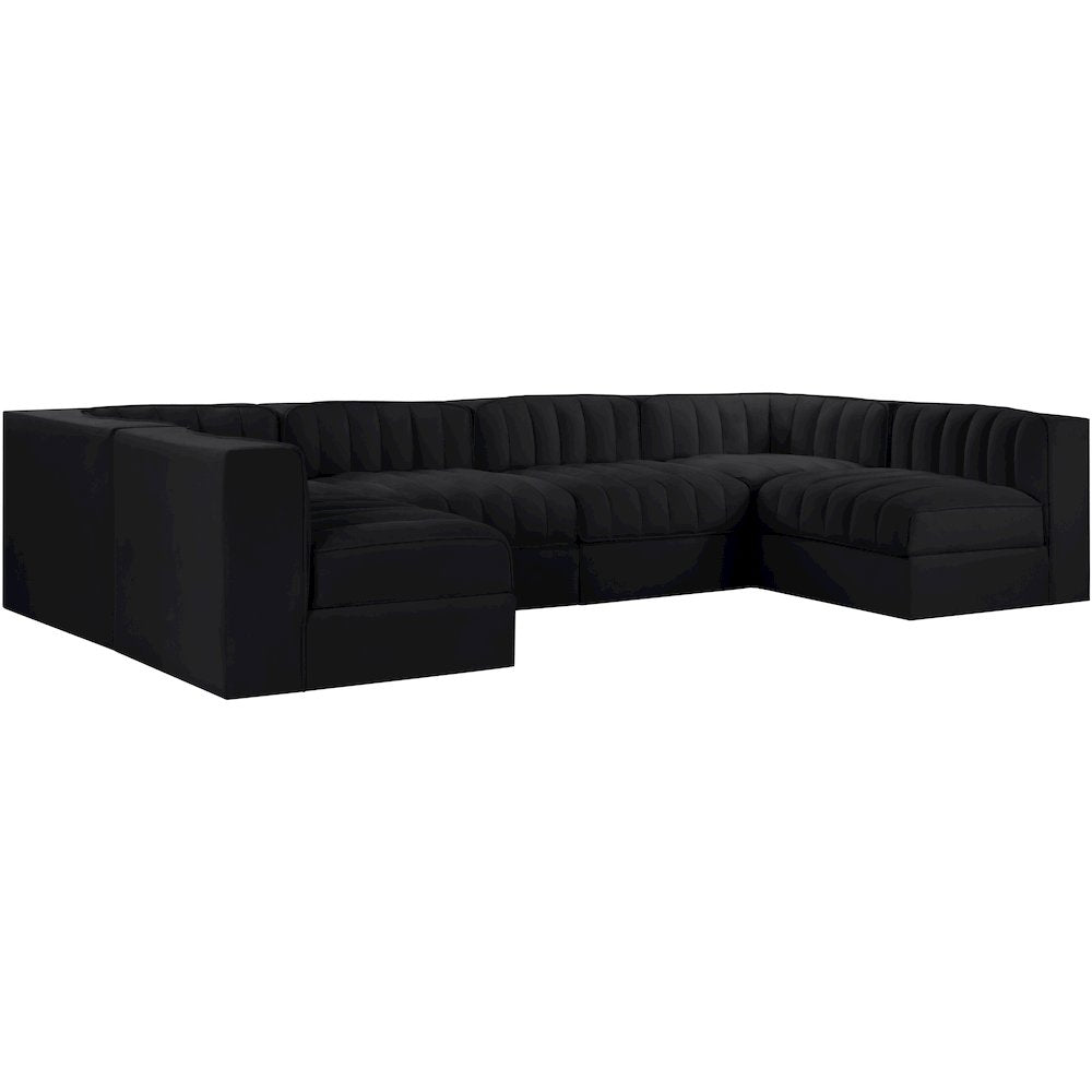 Rummi Black Velvet Performance Fabric Upholstered 6pc. Modular Sectional