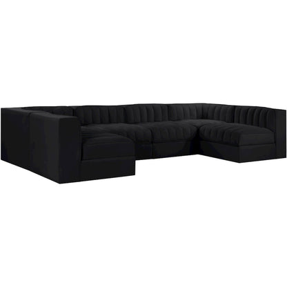 Rummi Black Velvet Performance Fabric Upholstered 6pc. Modular Sectional