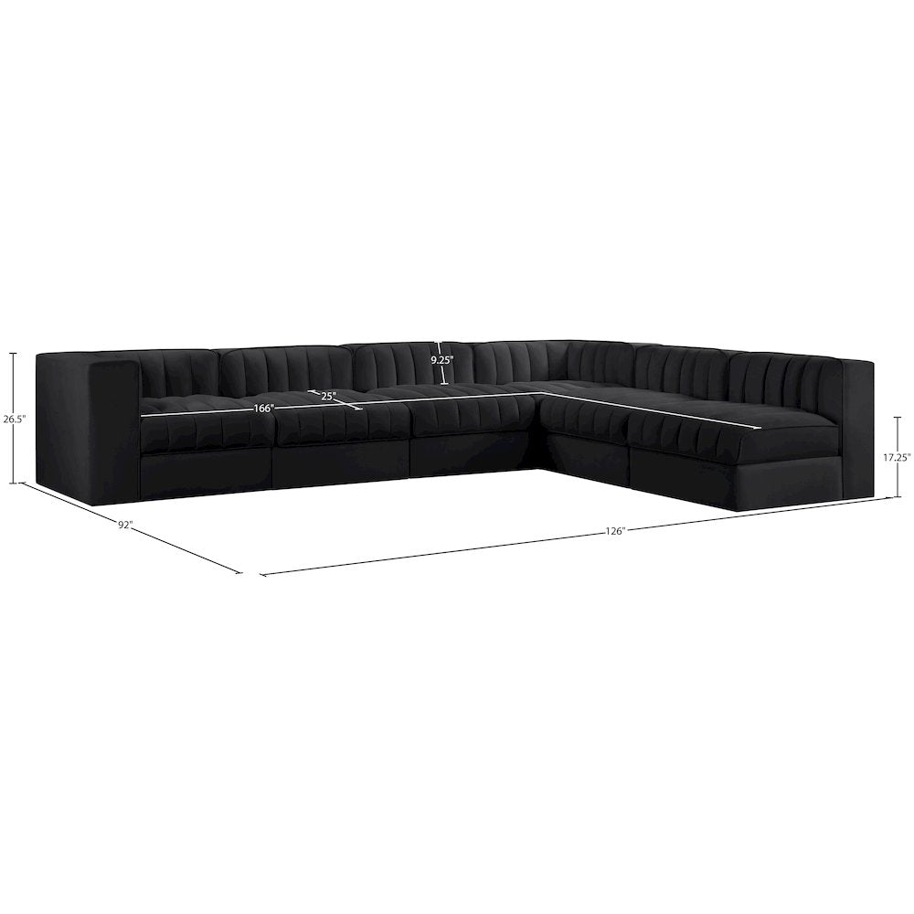 Rummi Black Velvet Performance Fabric Upholstered 6pc. Modular Sectional