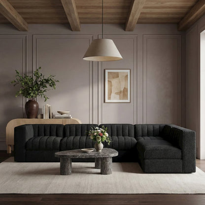 Rummi Black Velvet Performance Fabric Upholstered 6pc. Modular Sectional