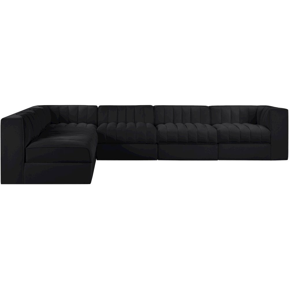 Rummi Black Velvet Performance Fabric Upholstered 6pc. Modular Sectional