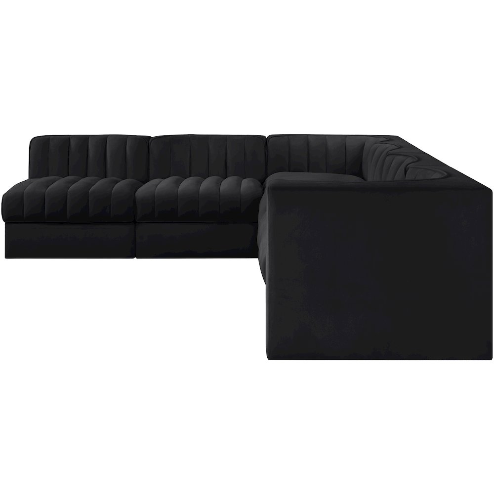 Rummi Black Velvet Performance Fabric Upholstered 6pc. Modular Sectional