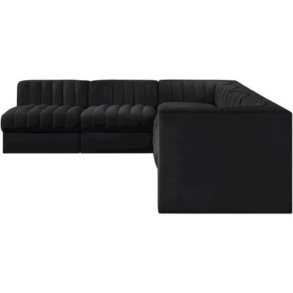 Rummi Black Velvet Performance Fabric Upholstered 6pc. Modular Sectional