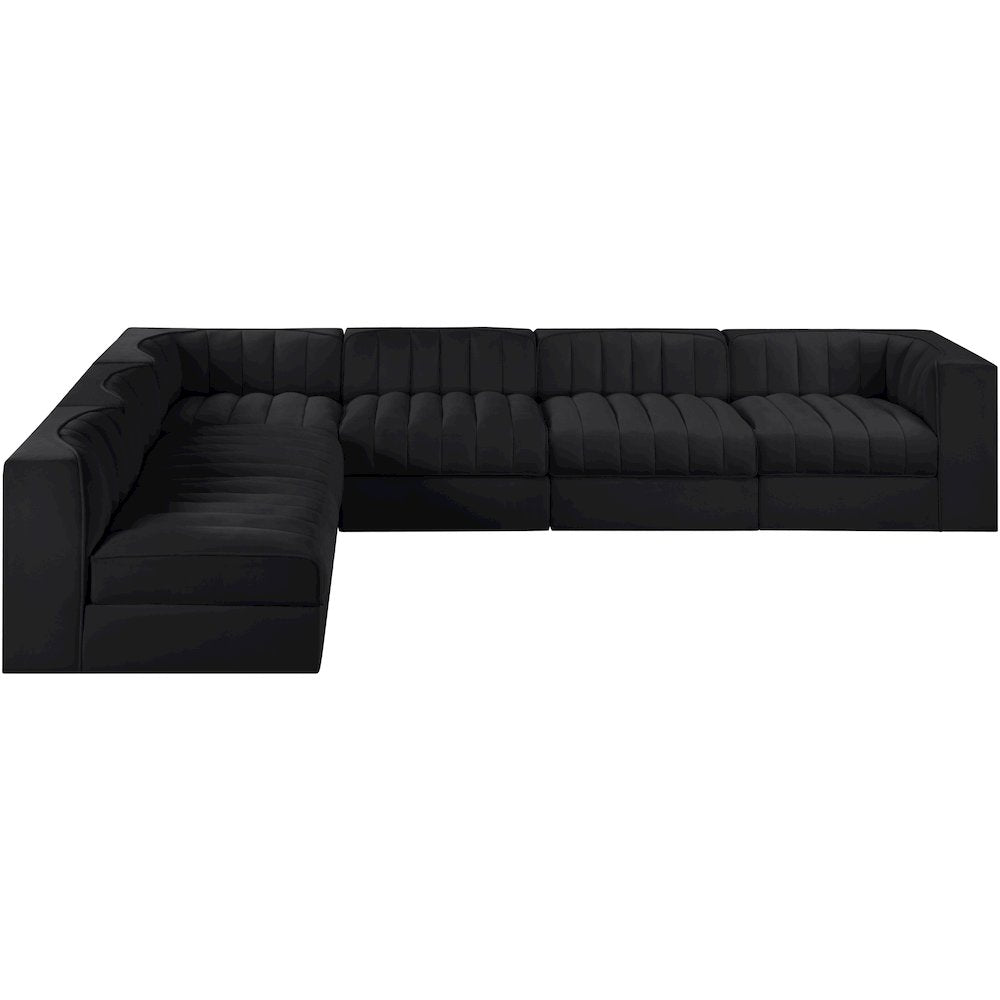Rummi Black Velvet Performance Fabric Upholstered 6pc. Modular Sectional