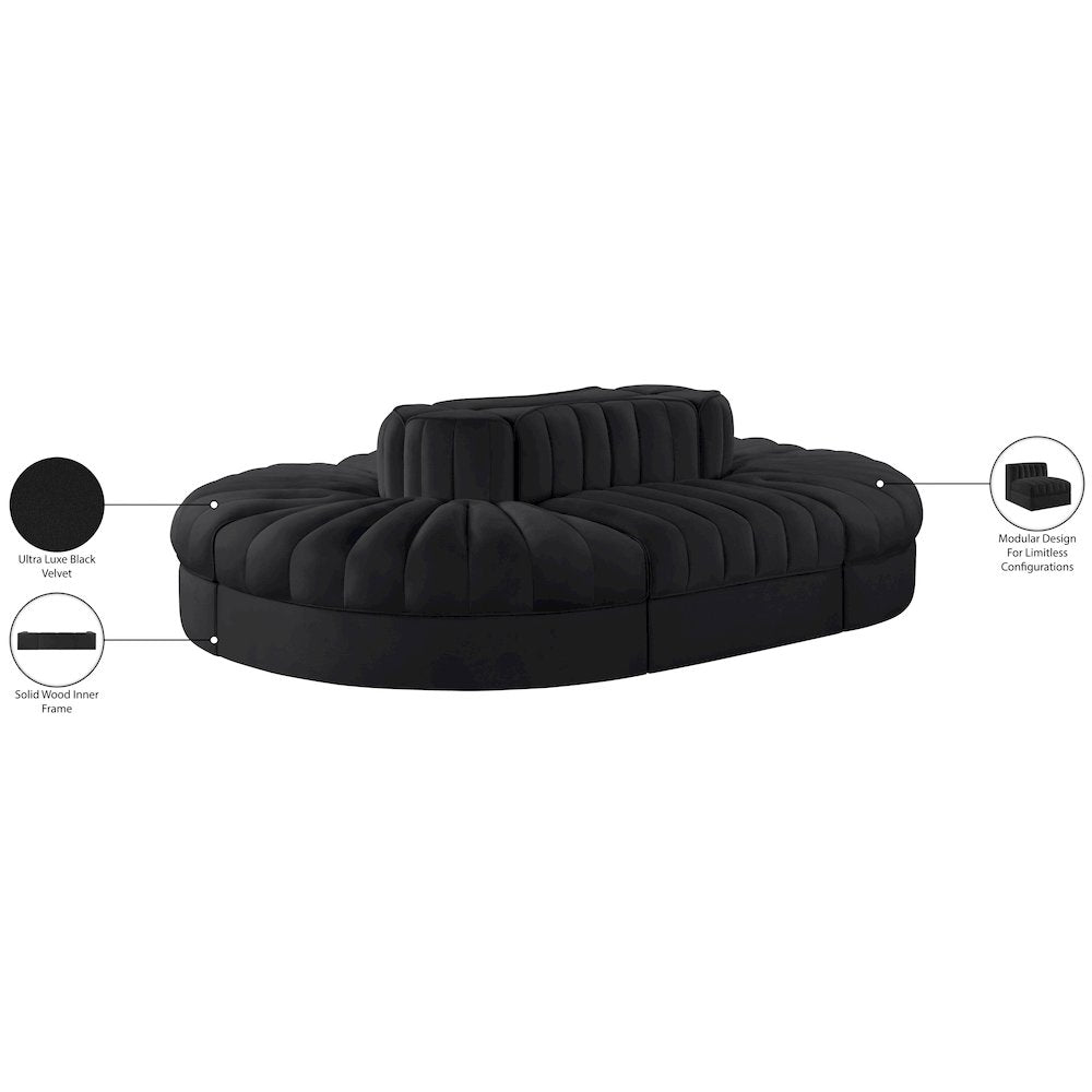 Rummi Black Velvet Performance Fabric Upholstered 6pc. Modular Sectional