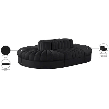 Rummi Black Velvet Performance Fabric Upholstered 6pc. Modular Sectional