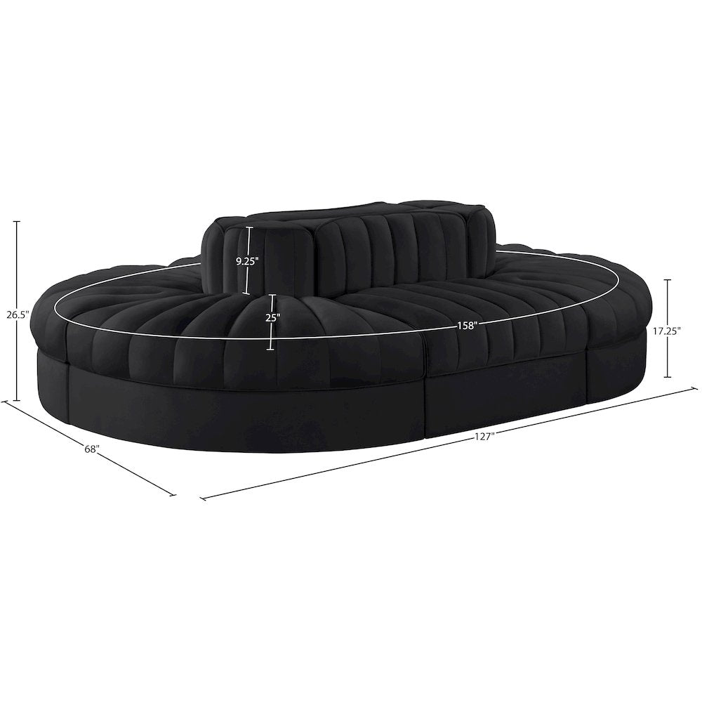 Rummi Black Velvet Performance Fabric Upholstered 6pc. Modular Sectional
