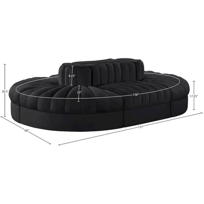 Rummi Black Velvet Performance Fabric Upholstered 6pc. Modular Sectional