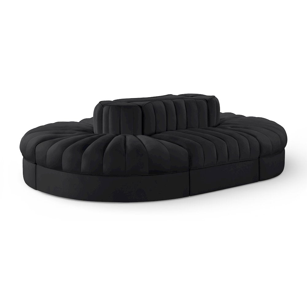 Rummi Black Velvet Performance Fabric Upholstered 6pc. Modular Sectional