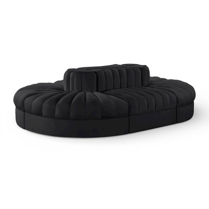 Rummi Black Velvet Performance Fabric Upholstered 6pc. Modular Sectional