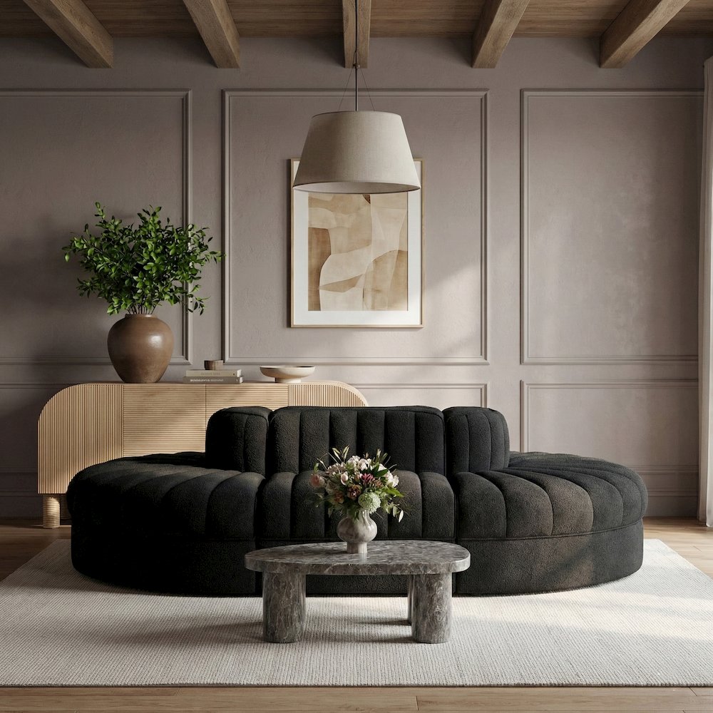 Rummi Black Velvet Performance Fabric Upholstered 6pc. Modular Sectional