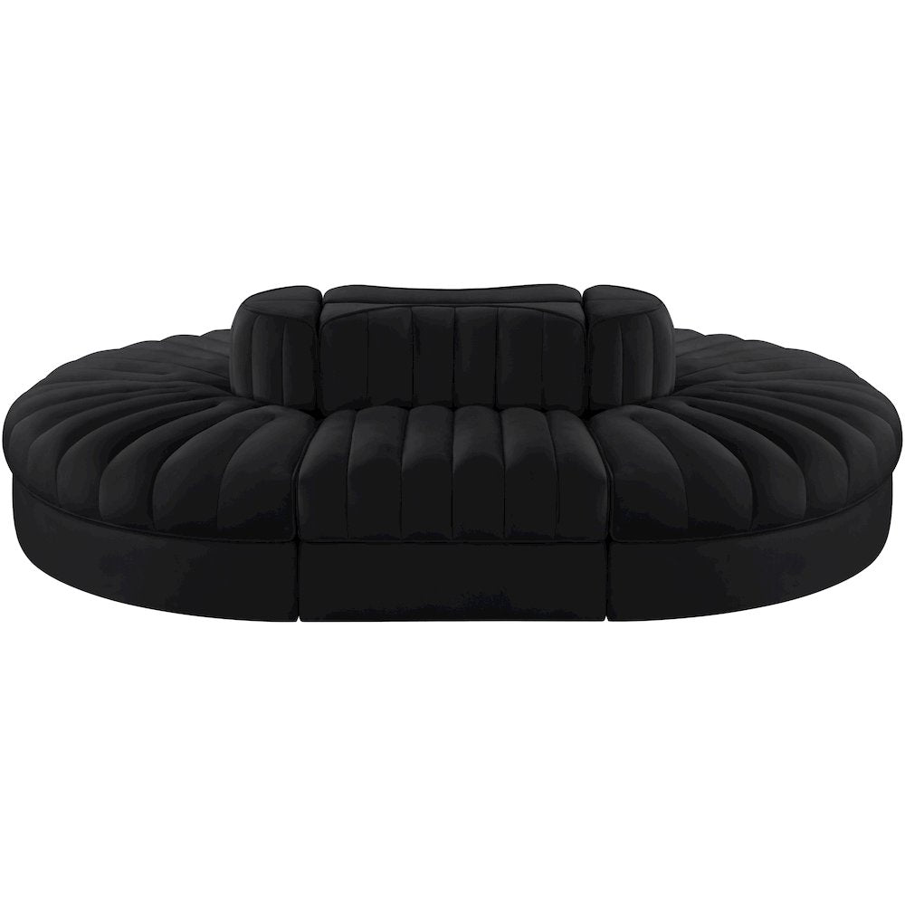 Rummi Black Velvet Performance Fabric Upholstered 6pc. Modular Sectional