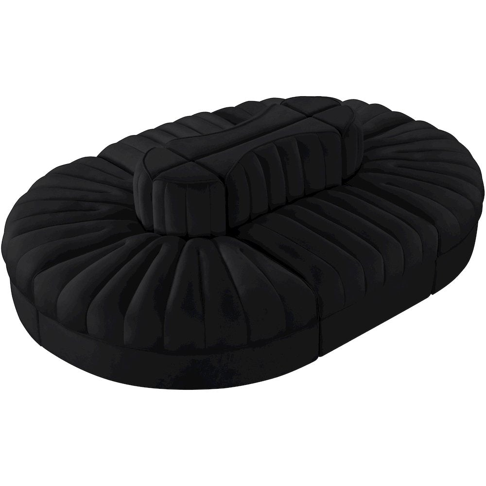 Rummi Black Velvet Performance Fabric Upholstered 6pc. Modular Sectional
