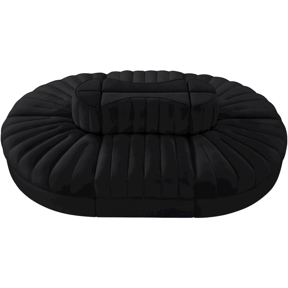 Rummi Black Velvet Performance Fabric Upholstered 6pc. Modular Sectional