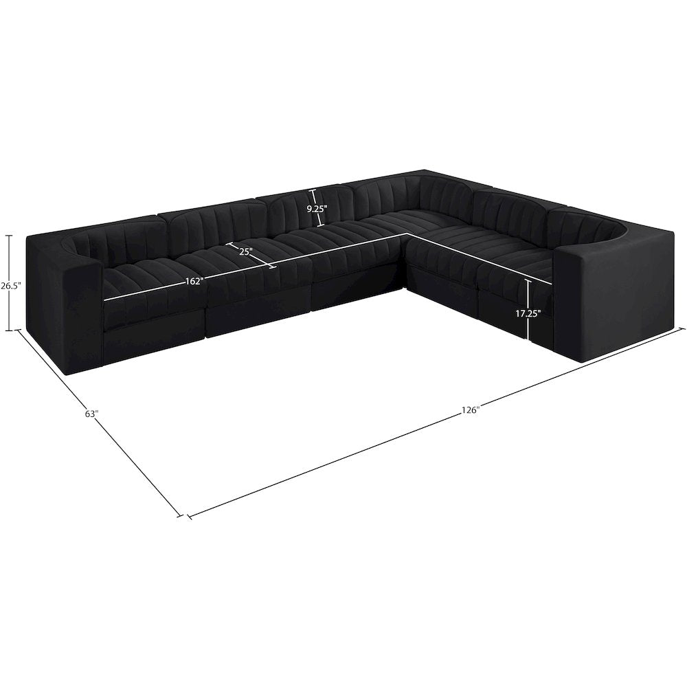 Rummi Black Velvet Performance Fabric Upholstered 6pc. Modular Sectional