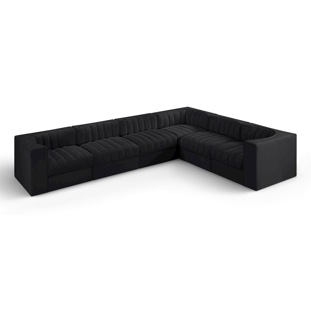 Rummi Black Velvet Performance Fabric Upholstered 6pc. Modular Sectional