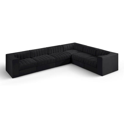 Rummi Black Velvet Performance Fabric Upholstered 6pc. Modular Sectional