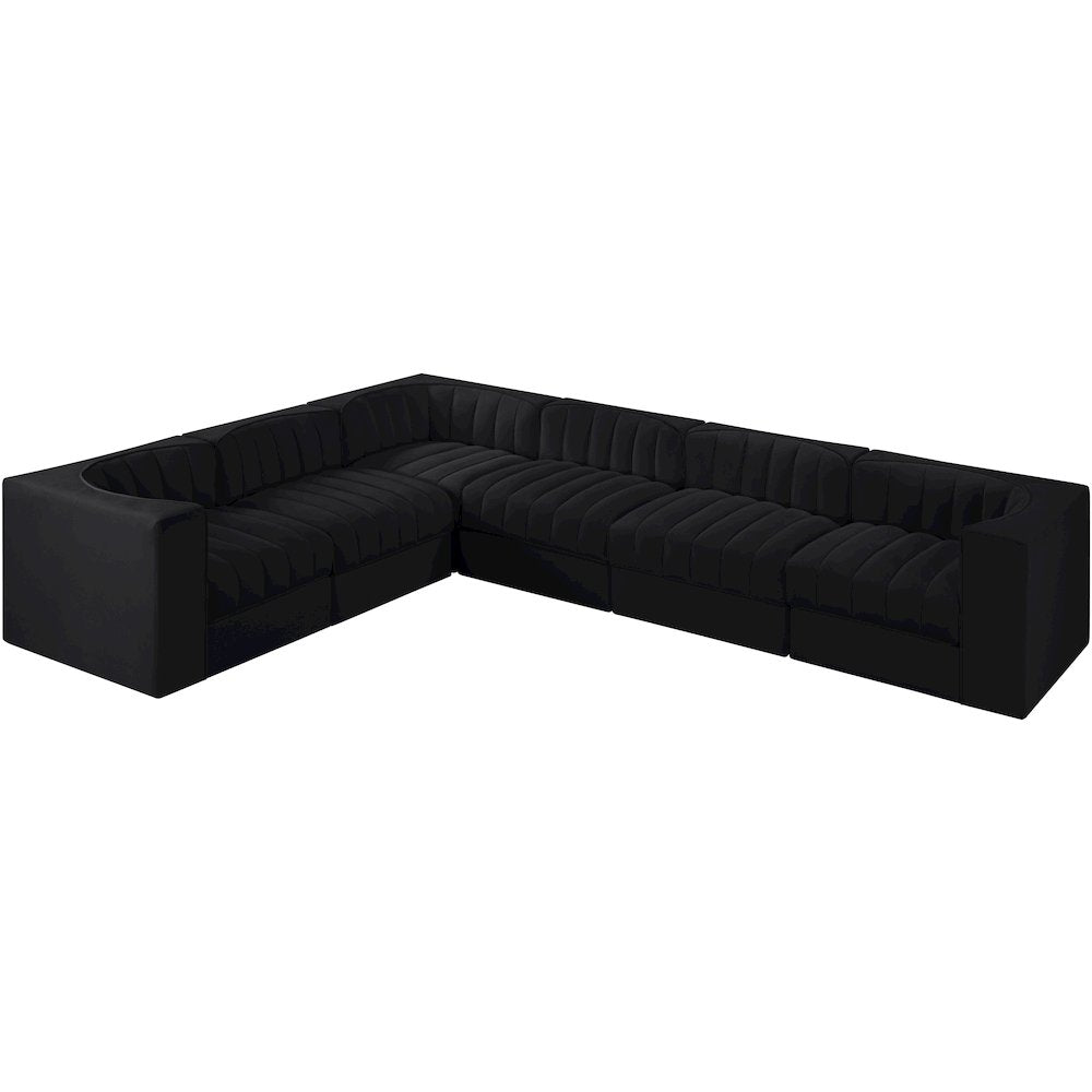 Rummi Black Velvet Performance Fabric Upholstered 6pc. Modular Sectional