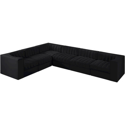 Rummi Black Velvet Performance Fabric Upholstered 6pc. Modular Sectional