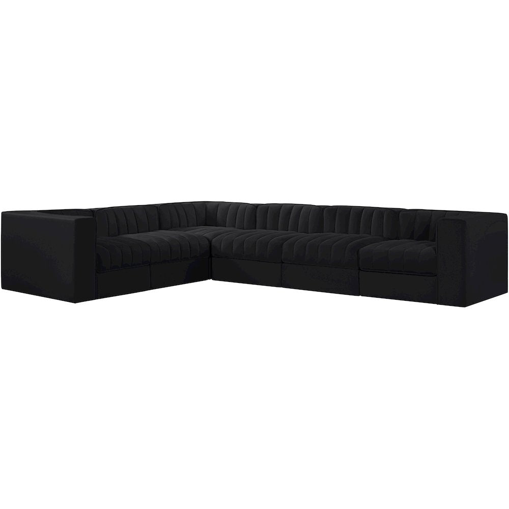 Rummi Black Velvet Performance Fabric Upholstered 6pc. Modular Sectional