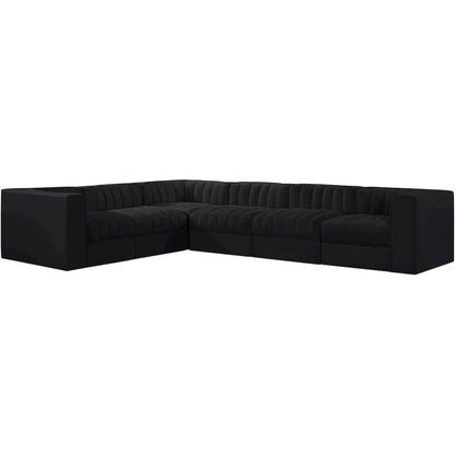 Rummi Black Velvet Performance Fabric Upholstered 6pc. Modular Sectional