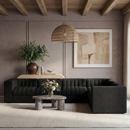 Rummi Black Velvet Performance Fabric Upholstered 6pc. Modular Sectional