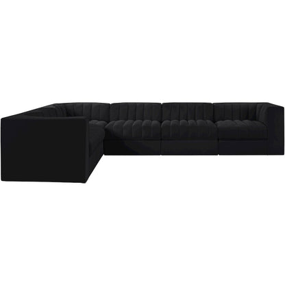 Rummi Black Velvet Performance Fabric Upholstered 6pc. Modular Sectional