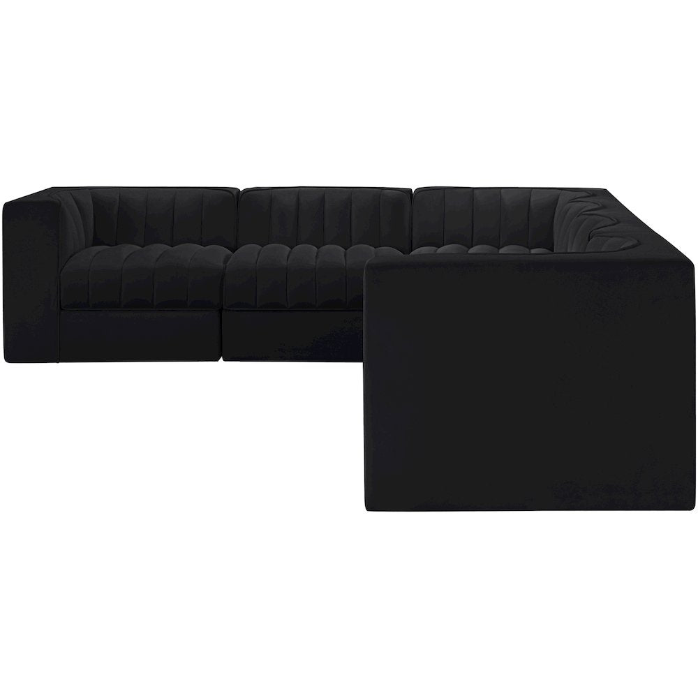 Rummi Black Velvet Performance Fabric Upholstered 6pc. Modular Sectional