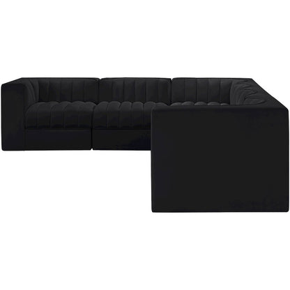 Rummi Black Velvet Performance Fabric Upholstered 6pc. Modular Sectional
