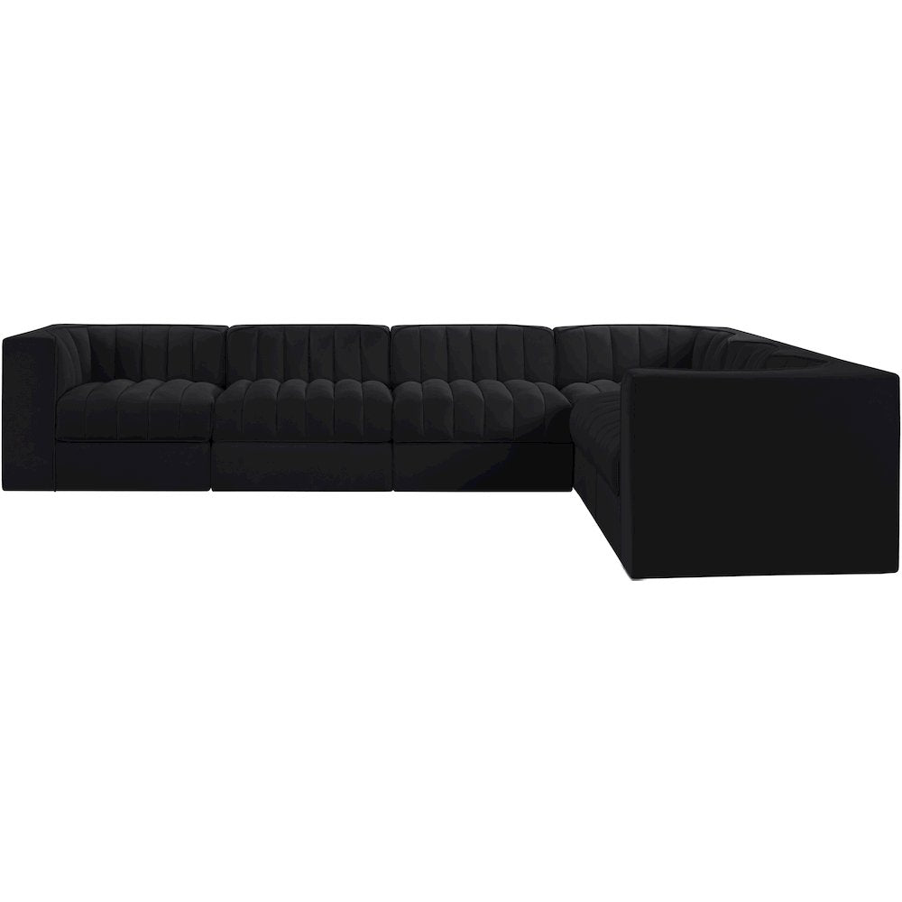 Rummi Black Velvet Performance Fabric Upholstered 6pc. Modular Sectional