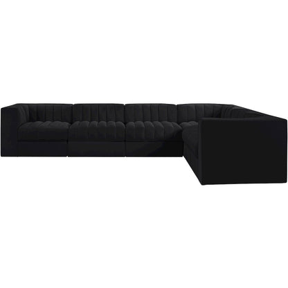 Rummi Black Velvet Performance Fabric Upholstered 6pc. Modular Sectional