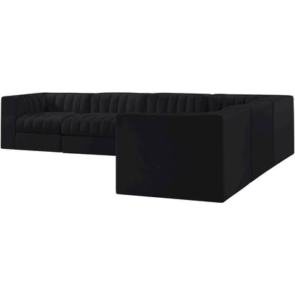 Rummi Black Velvet Performance Fabric Upholstered 6pc. Modular Sectional