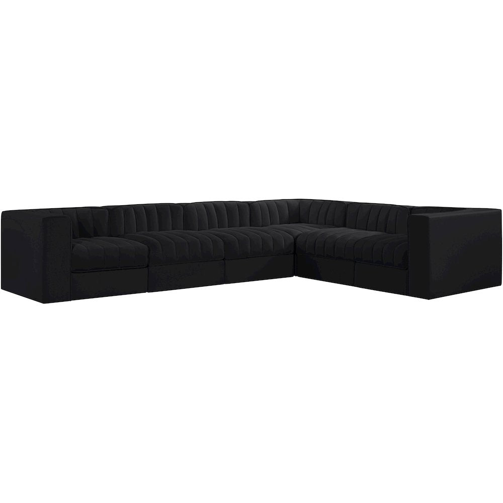 Rummi Black Velvet Performance Fabric Upholstered 6pc. Modular Sectional