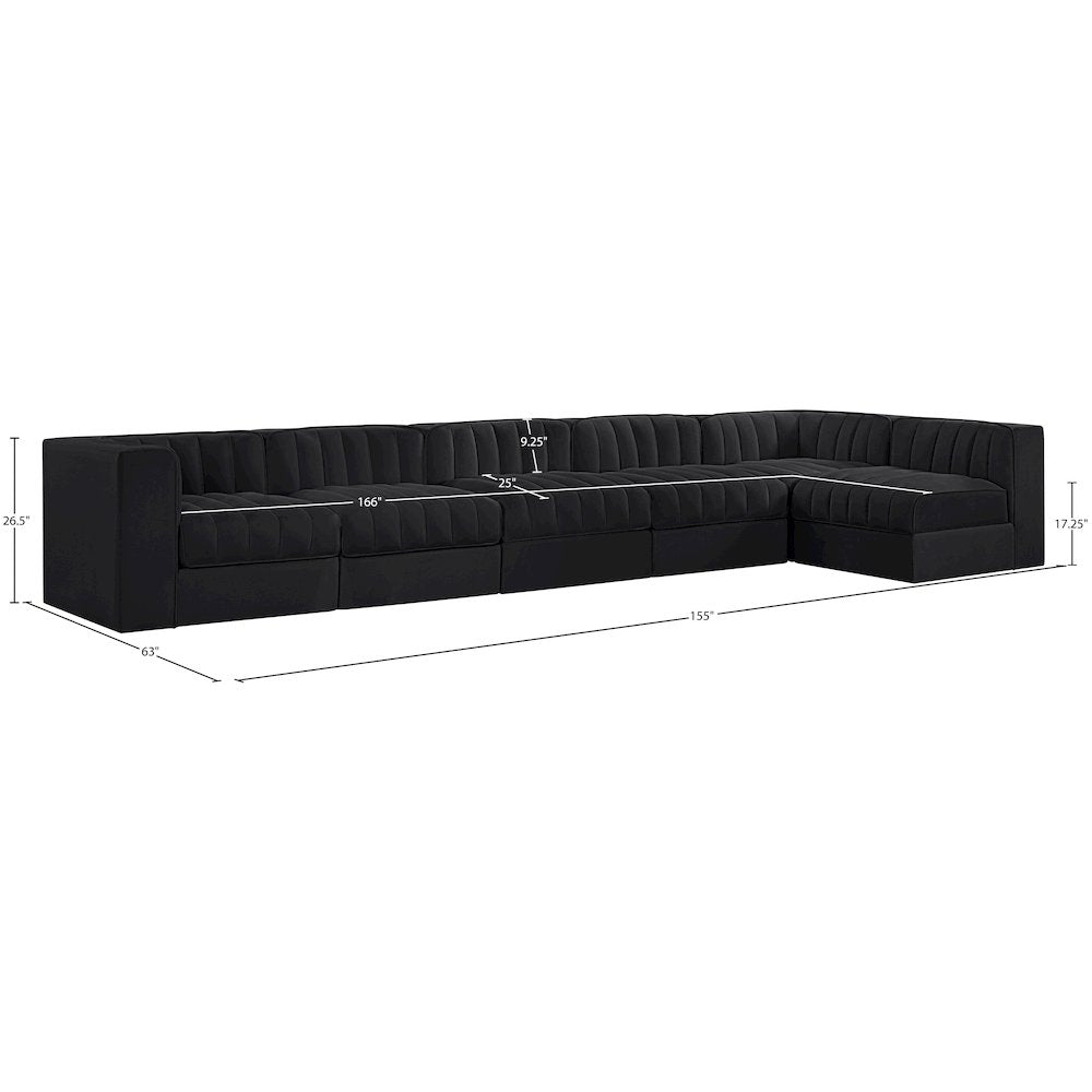 Rummi Black Velvet Performance Fabric Upholstered 6pc. Modular Sectional