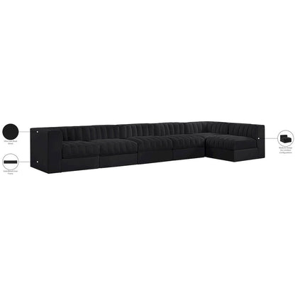 Rummi Black Velvet Performance Fabric Upholstered 6pc. Modular Sectional