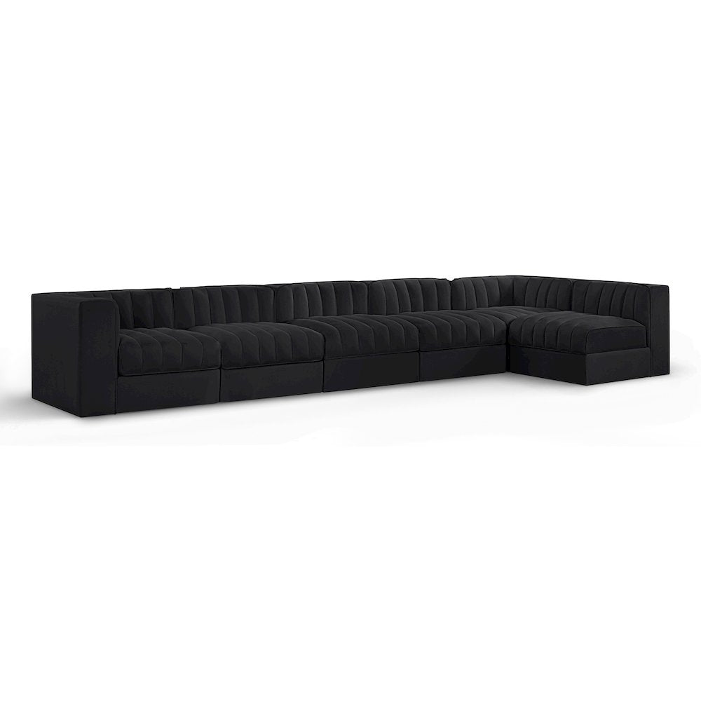 Rummi Black Velvet Performance Fabric Upholstered 6pc. Modular Sectional