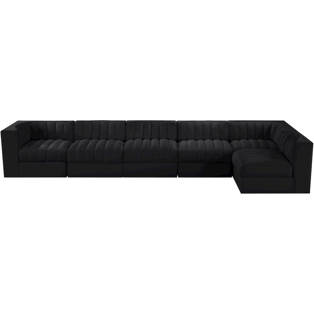 Rummi Black Velvet Performance Fabric Upholstered 6pc. Modular Sectional