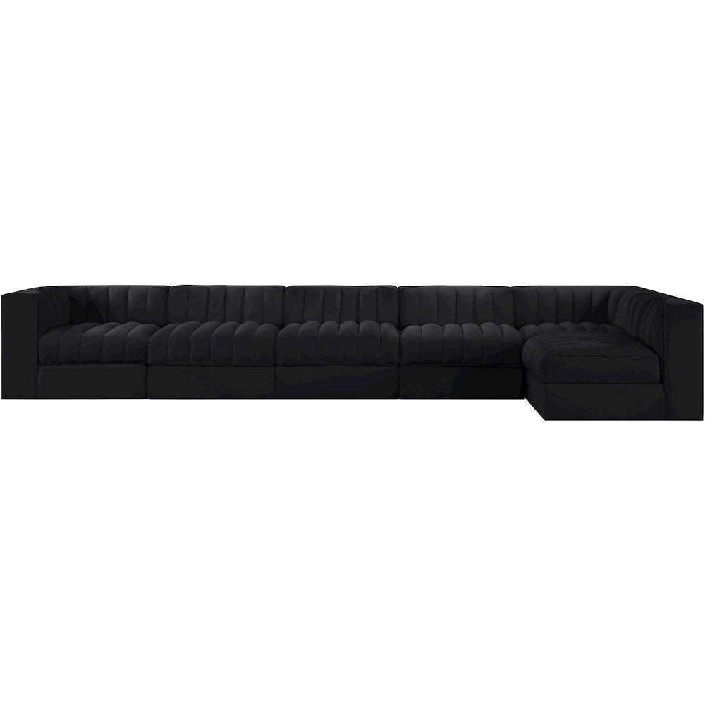 Rummi Black Velvet Performance Fabric Upholstered 6pc. Modular Sectional
