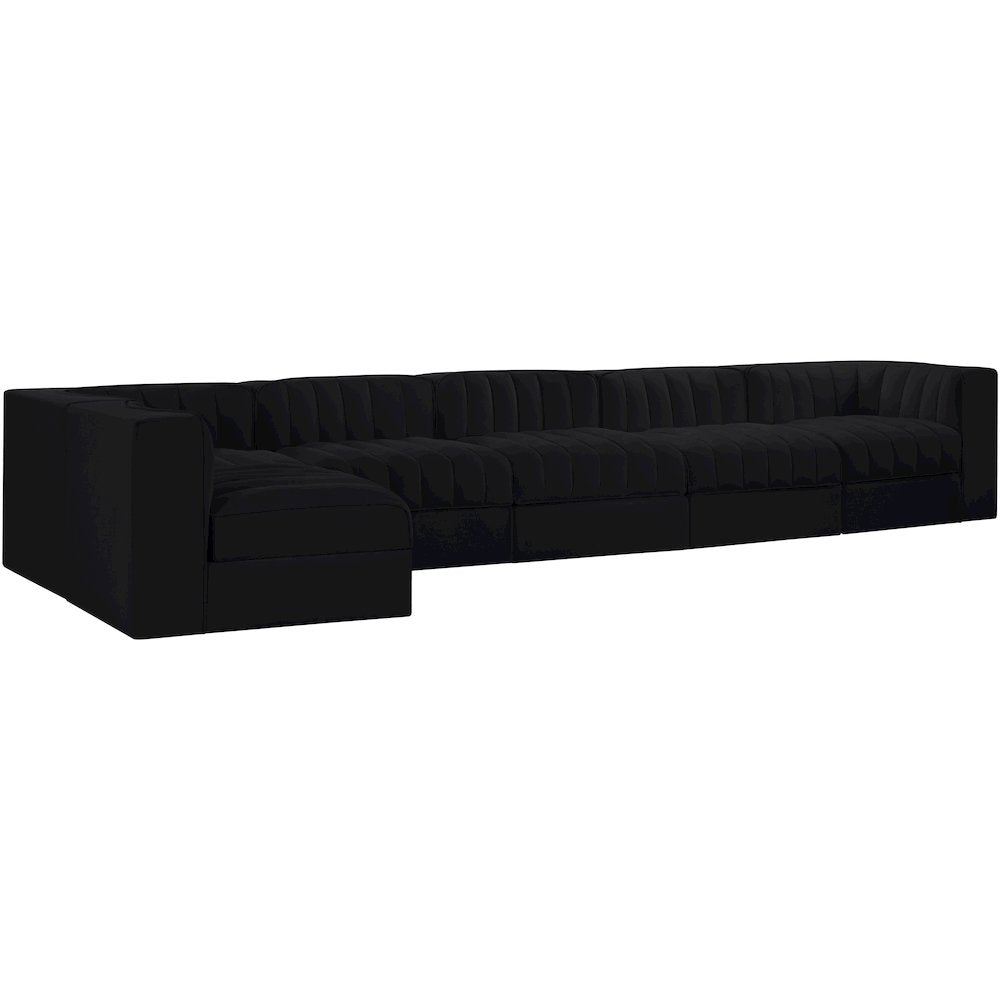 Rummi Black Velvet Performance Fabric Upholstered 6pc. Modular Sectional