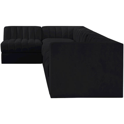 Rummi Black Velvet Performance Fabric Upholstered 6pc. Modular Sectional