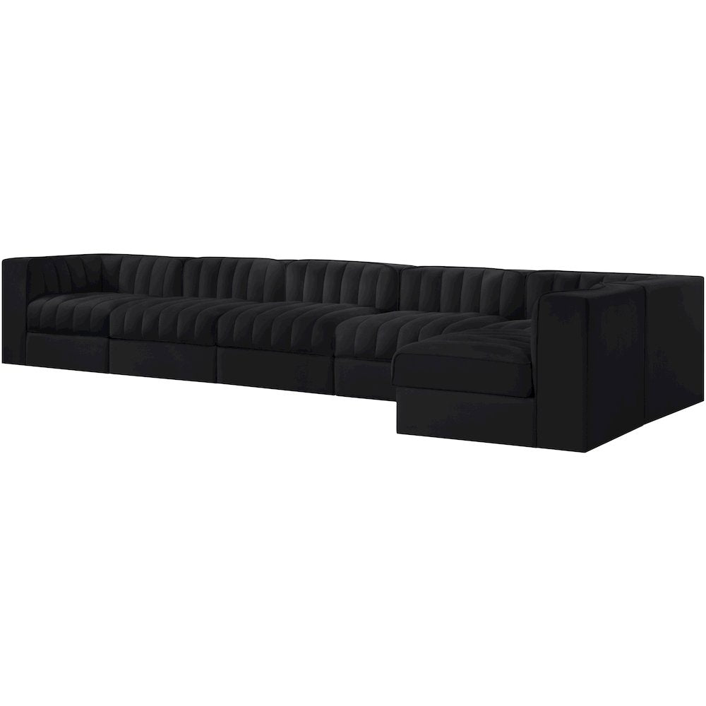 Rummi Black Velvet Performance Fabric Upholstered 6pc. Modular Sectional