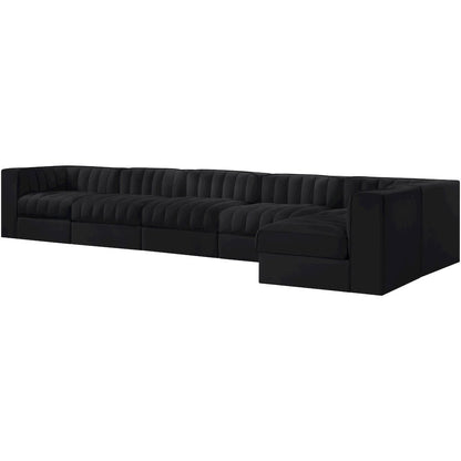 Rummi Black Velvet Performance Fabric Upholstered 6pc. Modular Sectional