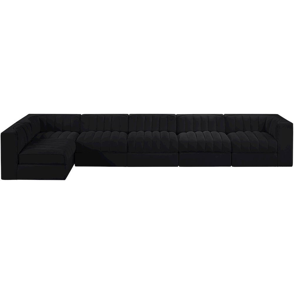 Rummi Black Velvet Performance Fabric Upholstered 6pc. Modular Sectional