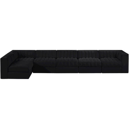 Rummi Black Velvet Performance Fabric Upholstered 6pc. Modular Sectional